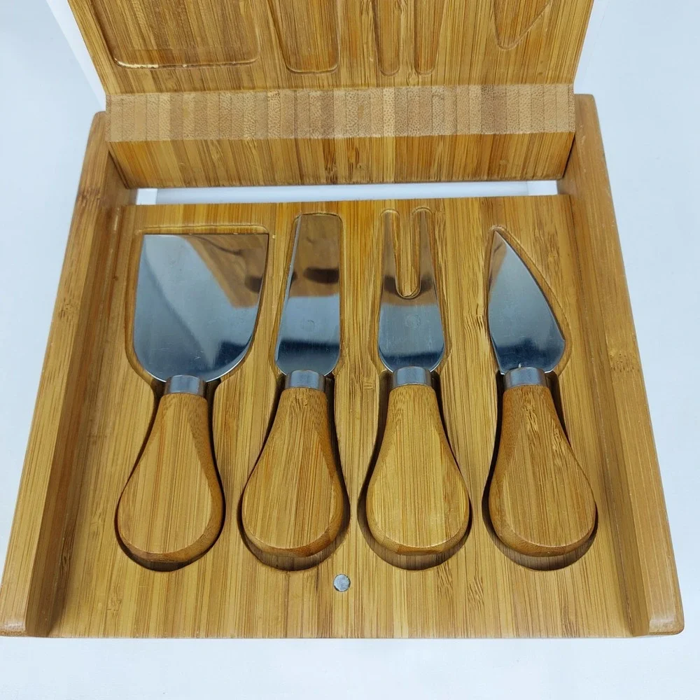 Bamboo Charcuterie Tool Kit Set 4 Pieces Knives Fork Spreader Bamboo Handles‎